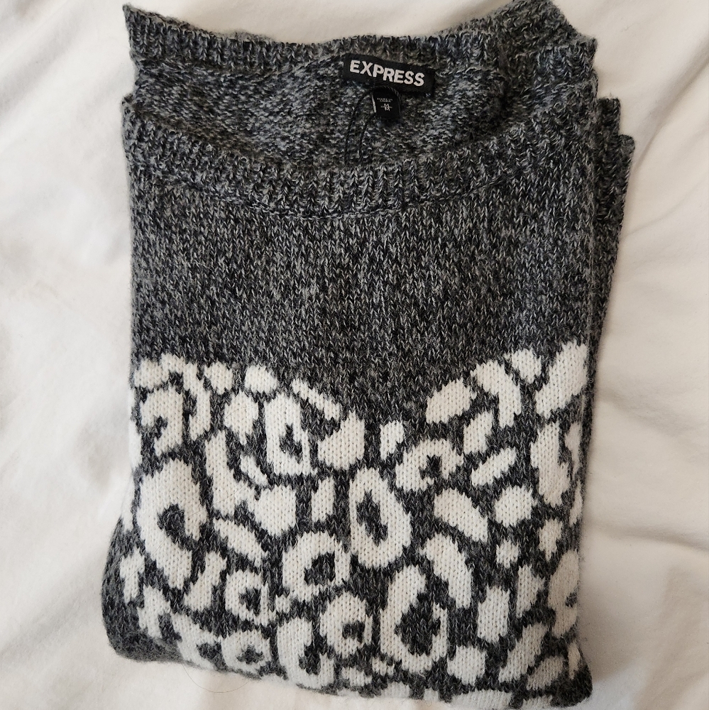Express Gray Sweater with Cheetah Heart Design